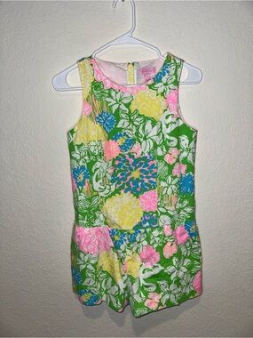 Lilly Pulitzer Gretchen Floral Sleeveless Romper in Green,Pink,Yellow,Blue sz: 0